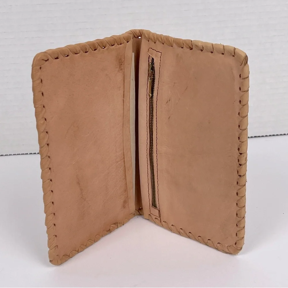 Vintage Tan Leather Bi-Fold Wallet with Embossed Deer; Grandpa,
